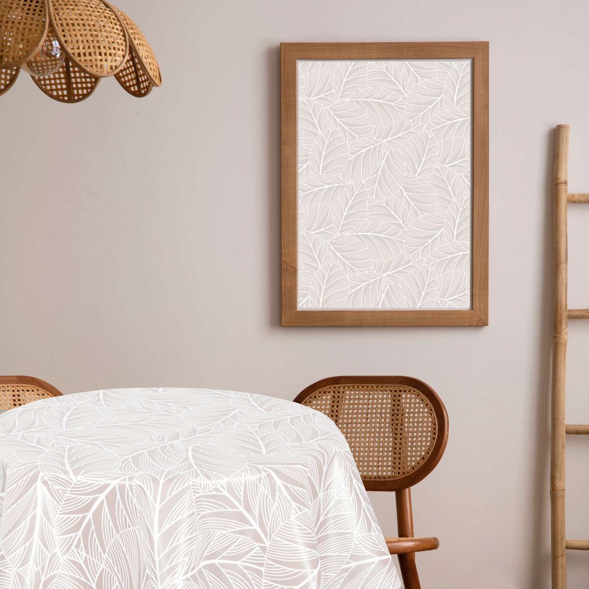 Nappe en toile cirée ronde grand format ELOA ecru, TOILINUX
