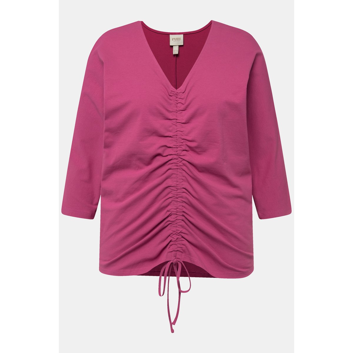 T-shirt col en V et manches 3/4, coton bio fuchsia, ULLA POPKEN