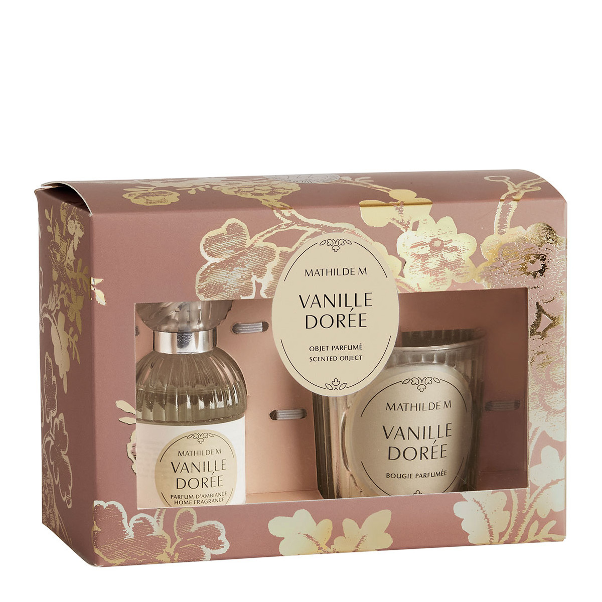 Coffret parfum et bougie Vanille Dorée TRÉSOR DE FLEURS rose, MATHILDE M