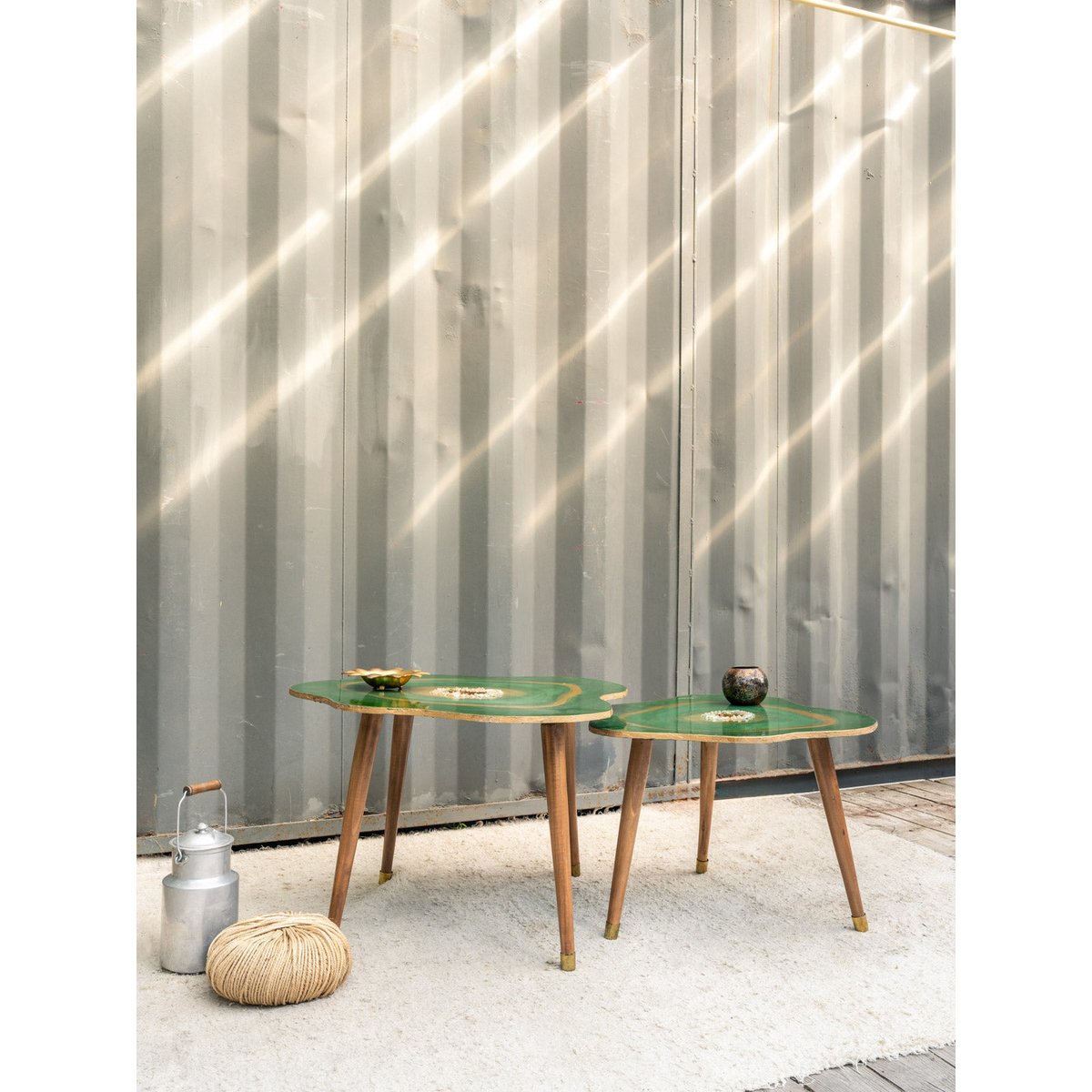 Tables gigognes en bois vertes Barbara N°171 - Bon état bois foncé, DEBONGOUT