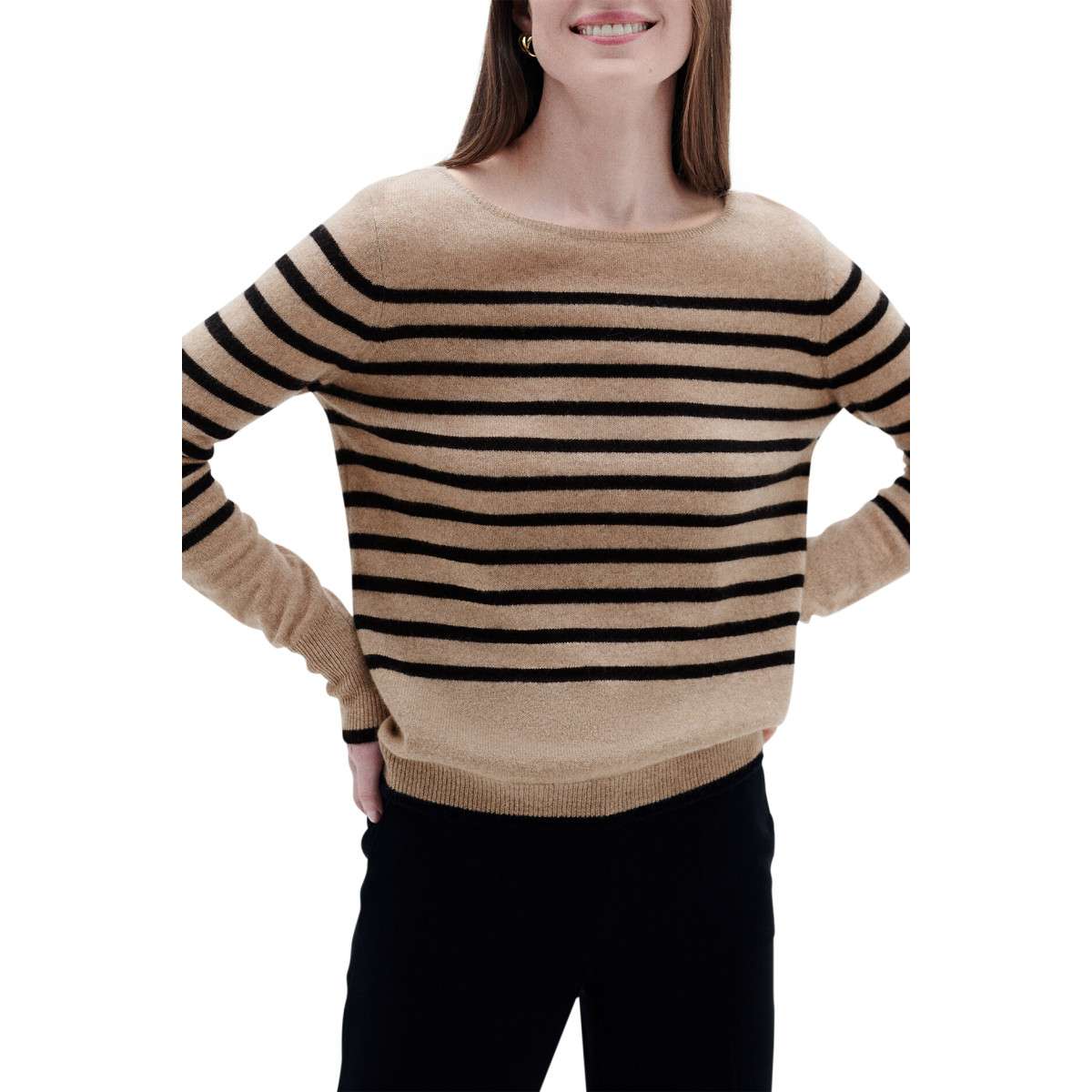 Pull droit col bateau cachemire MZOELY sable, CAROLL