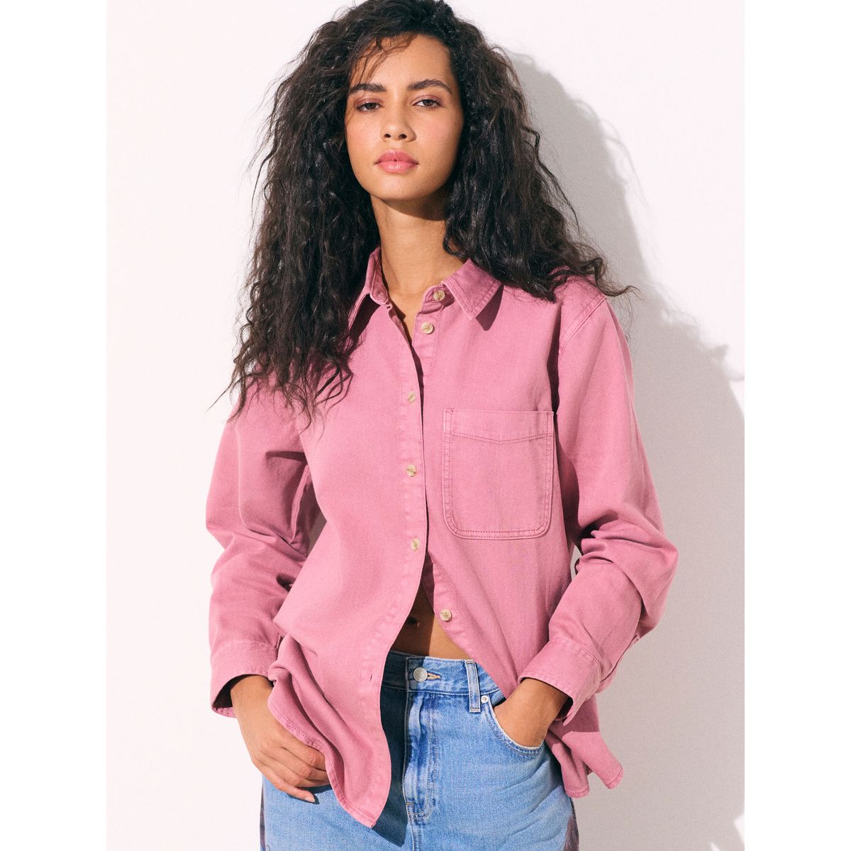 Chemise en jean décontractée manches longues rose foncé, NEXT