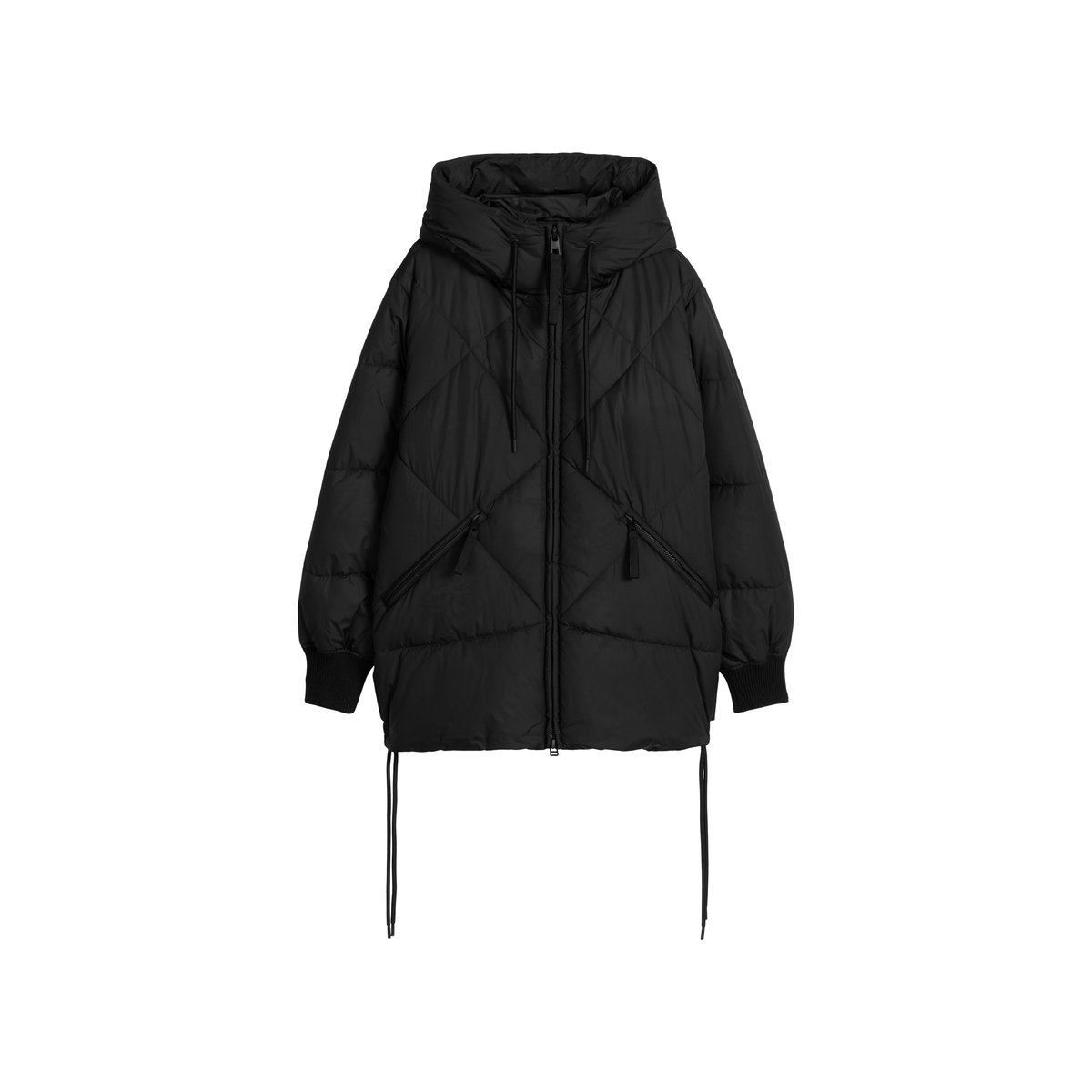 Veste matelassée longue à capuche, coupe décontractée en polyester recyclé noir, MARC O’POLO DENIM