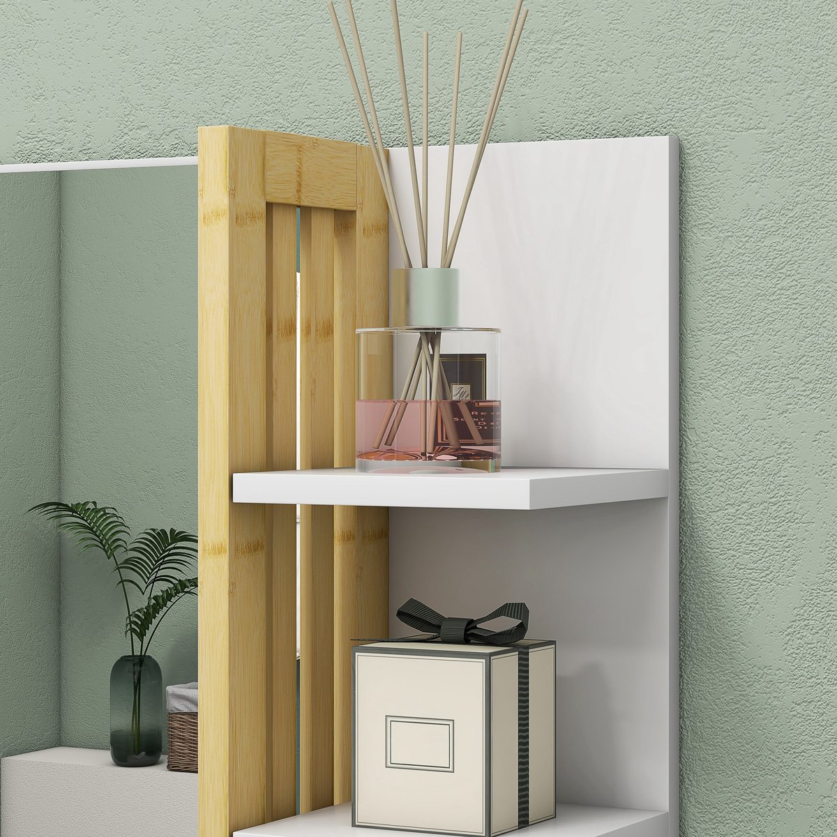 Miroir de salle de bains Bambou Blanc blanc, HOMCOM