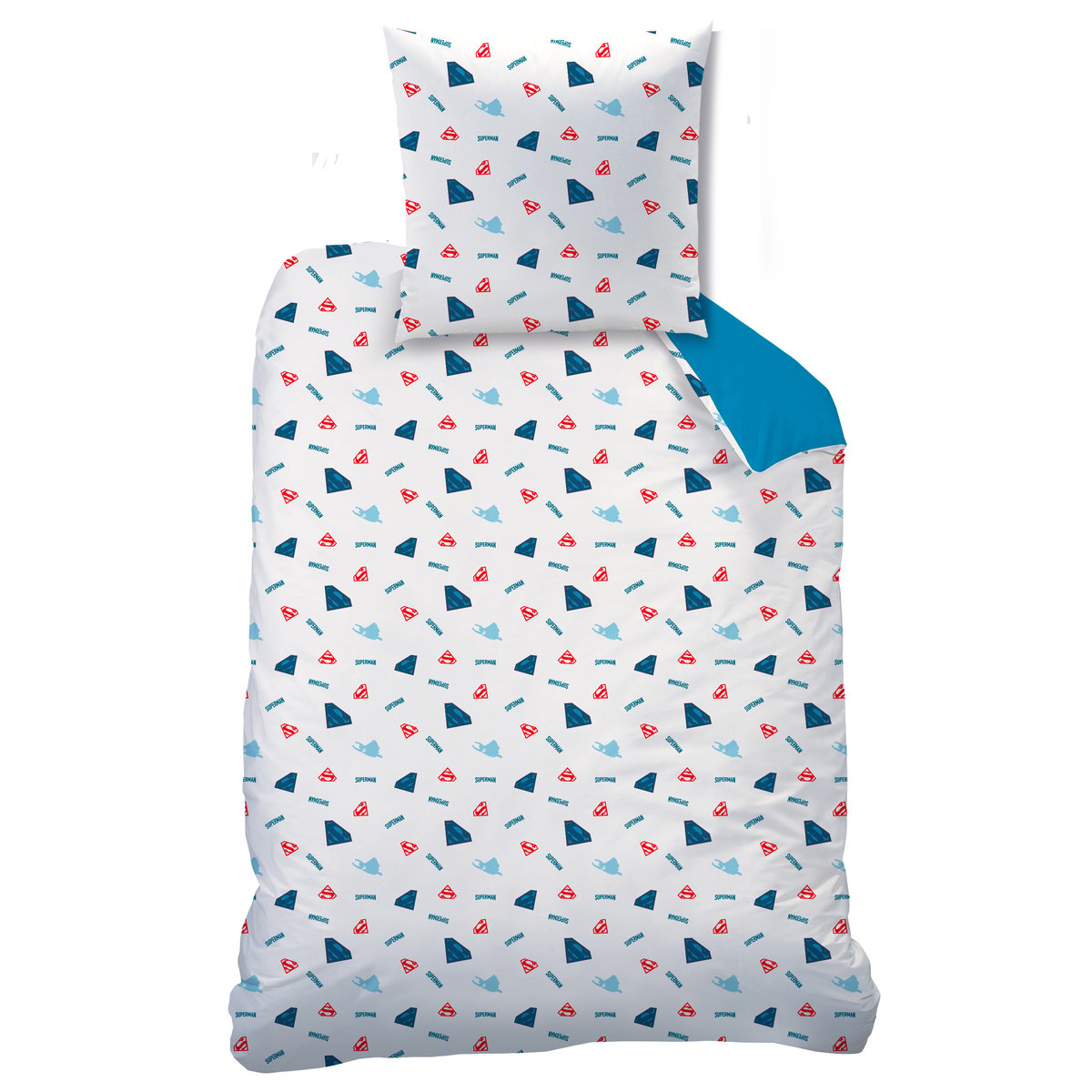 Parure de lit imprimée 100% coton, SUPERA bleu, SUPERMAN