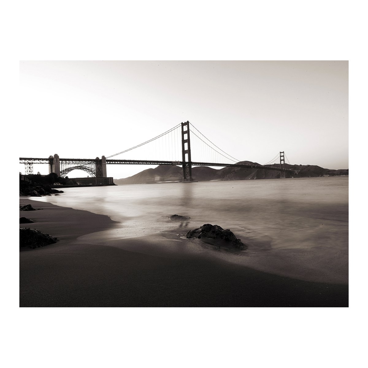 Papier peint intissé panoramique Ville et Architecture San Francisco : Golden Gate en noir et blanc noir, EDEN