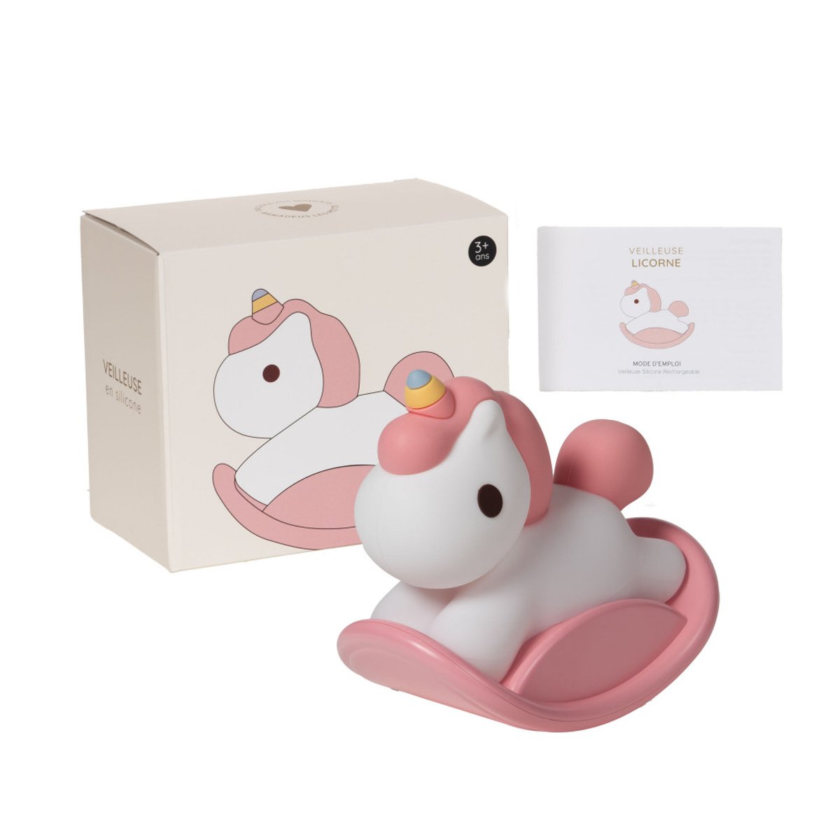 Veilleuse Licorne et blanche en silicone - Rechargeable rose, AMADEUS
