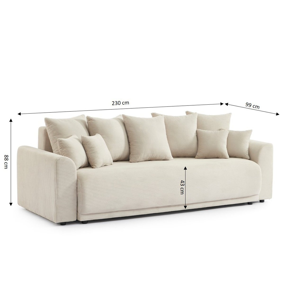 Canapé droit convertible velours SOLINE beige, BAÏTA