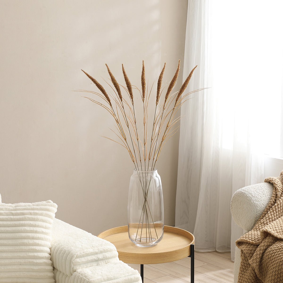 Bouquet de pampa 7 tiges artificielle H80 marron, SIA DECO