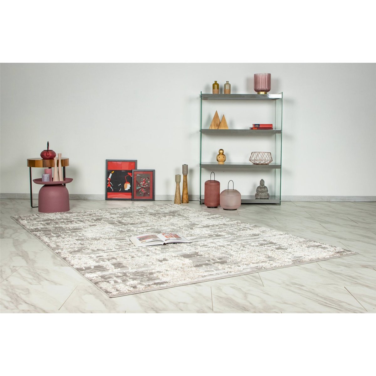 Tapis rectangulaire à poil court gris clair nuancé beige et blanc, ARTE ESPINA