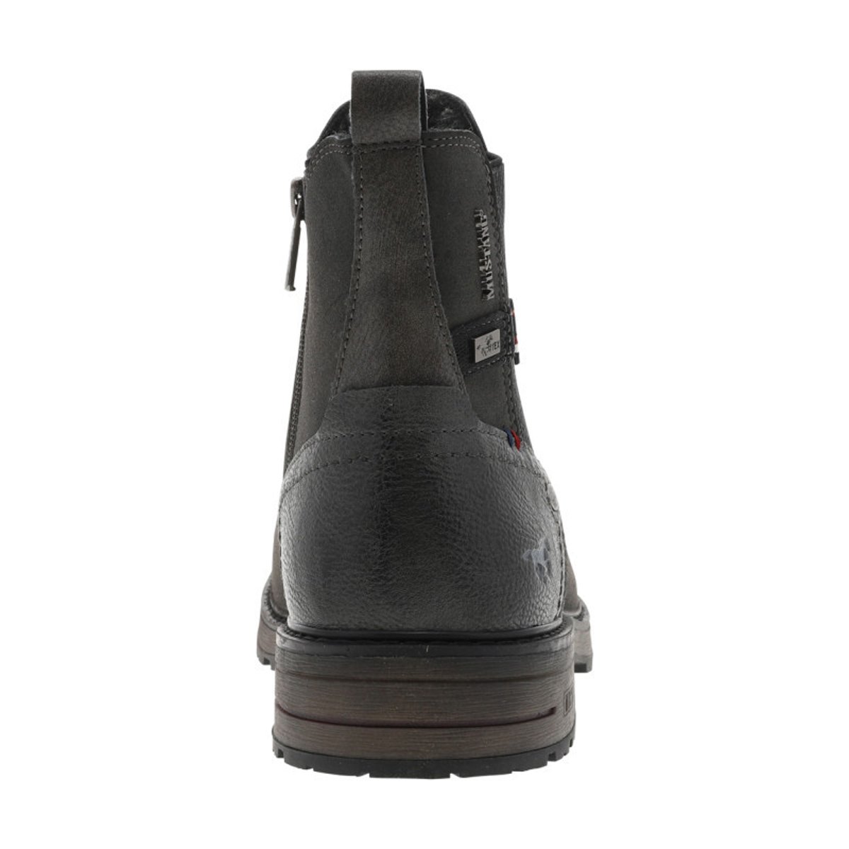 Boots chocolat à talon décroché bas avec un zip et un soufflet élastiqué charbon, MUSTANG