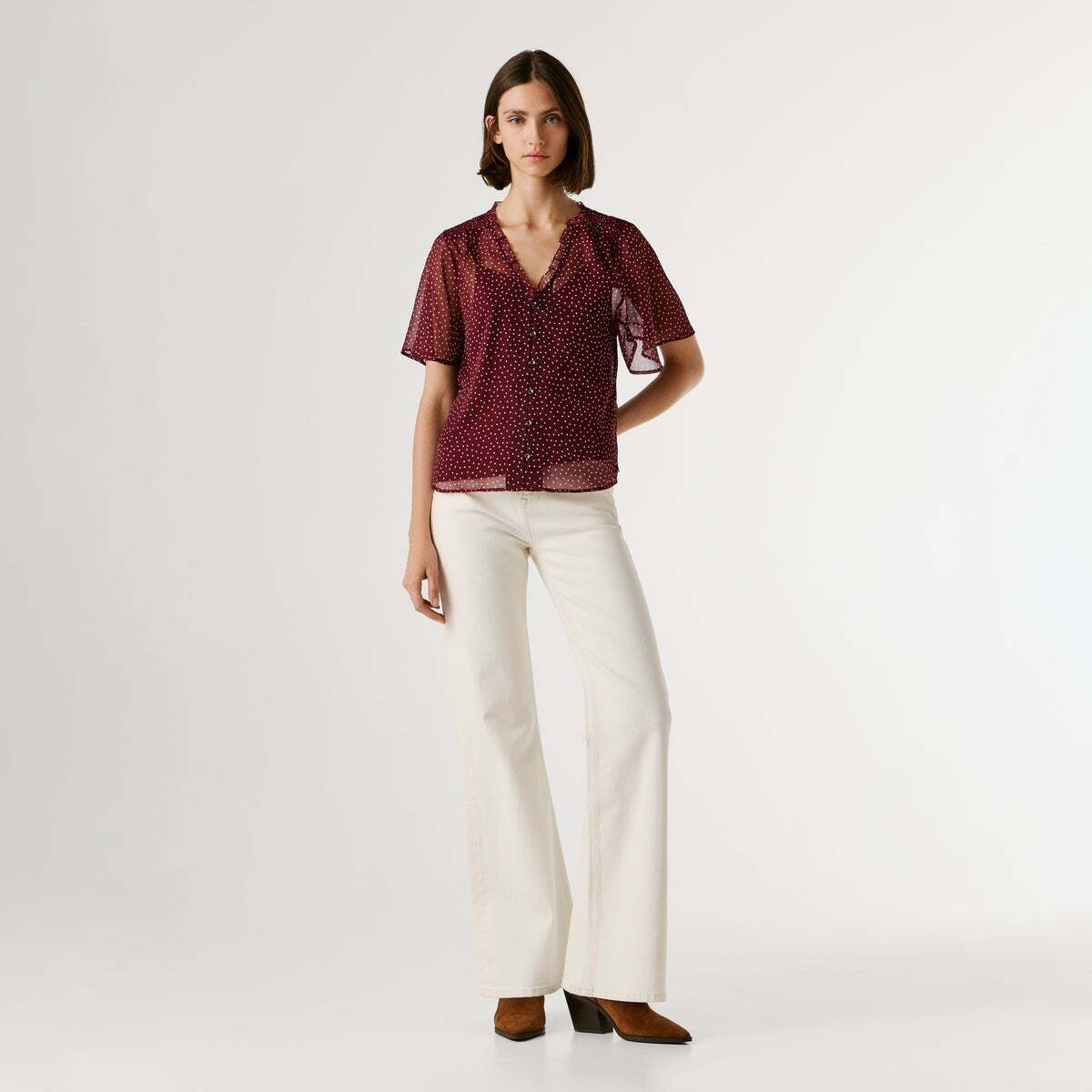 Blouse À Imprimé À Pois En Chiffon rouge lotus, PEPE JEANS