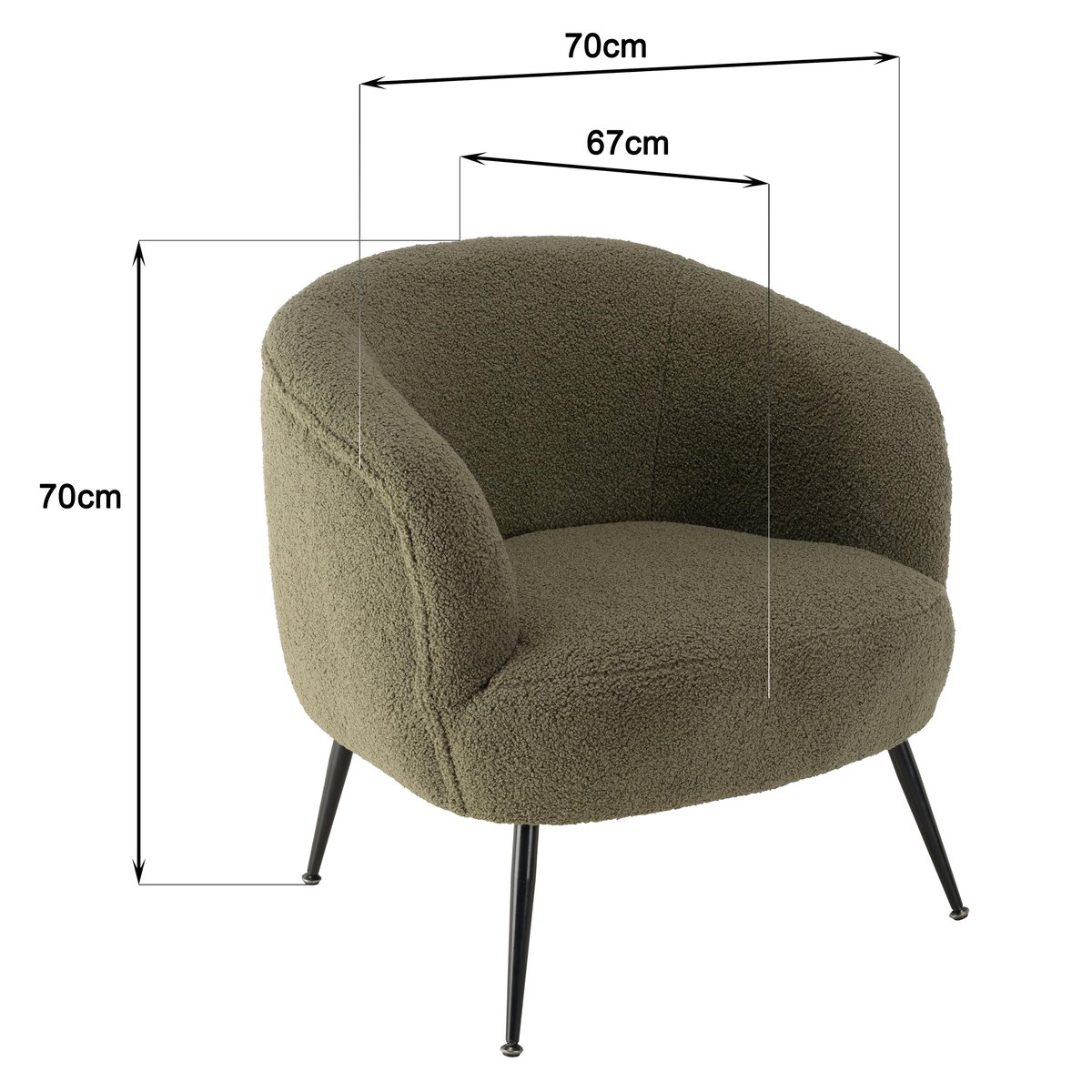 Fauteuil forme cabriolet tissu bouclette vert kaki TIM kaki, PIER IMPORT