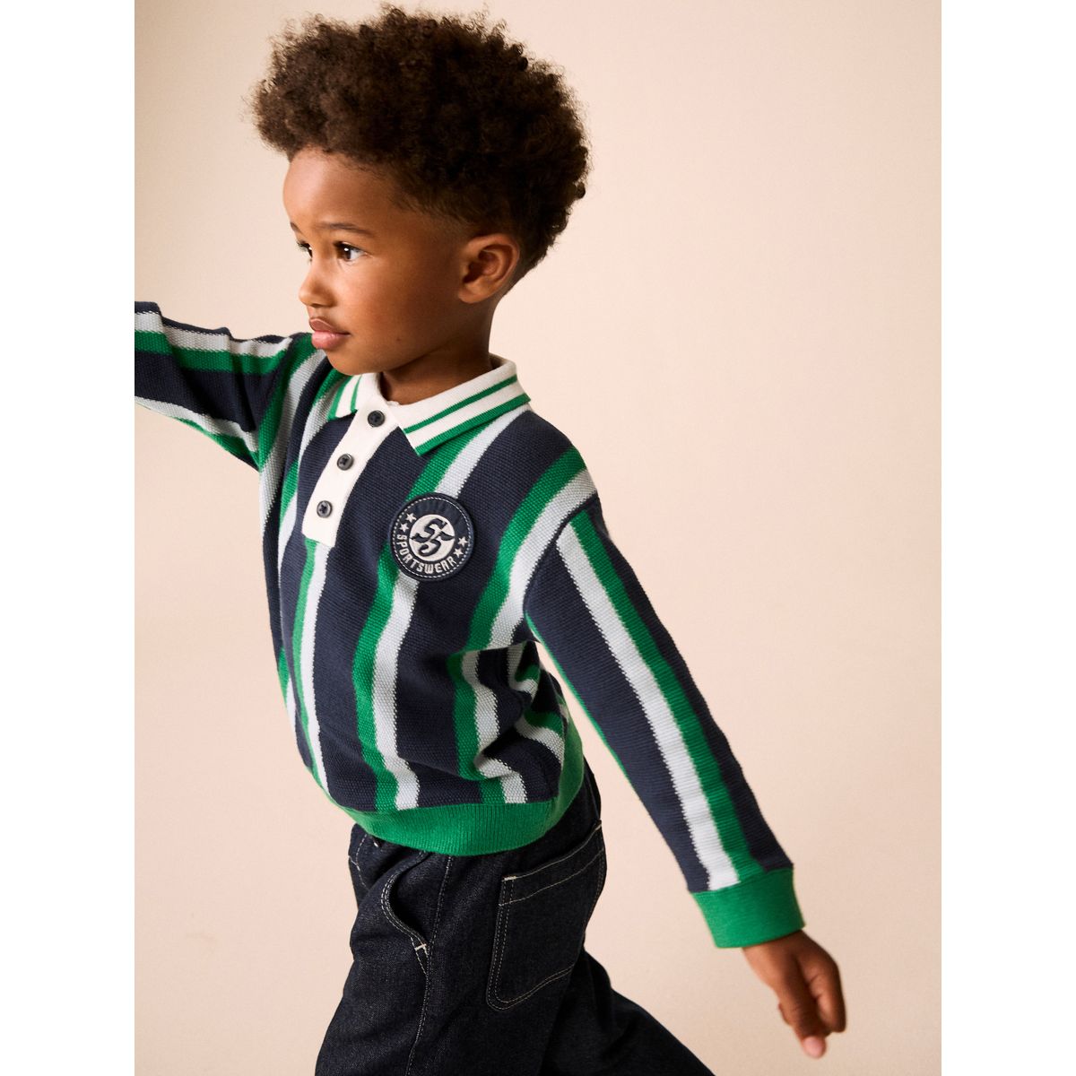 Polo en maille à rayures vert/bleu marine, NEXT