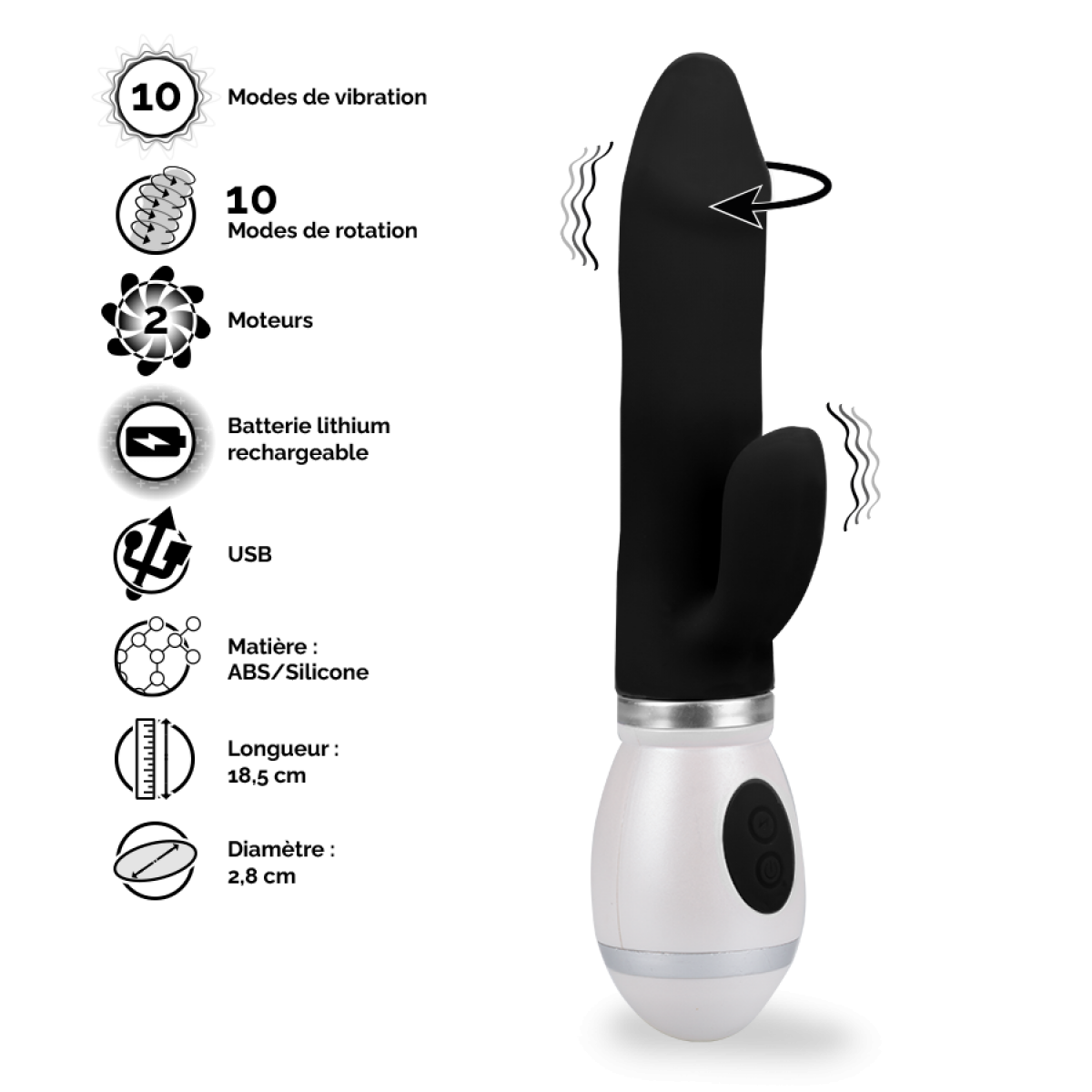 Vibromasseur puissant rabbit rotatif Viva noir, LOVE AND VIBES