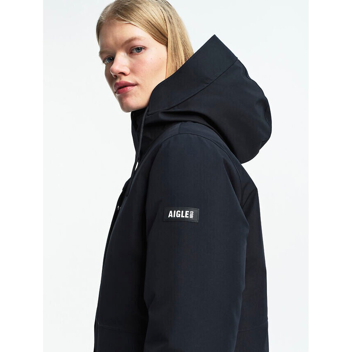 Langer Parka mit fester Kapuze und Reissverschluss für die Übergangszeit schwarz, AIGLE