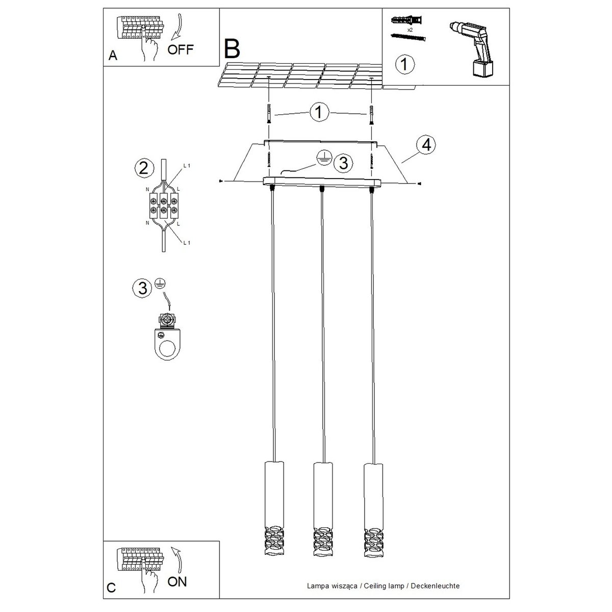 Suspension Acier Blanc GU10 3 Liro blanc, EDEN