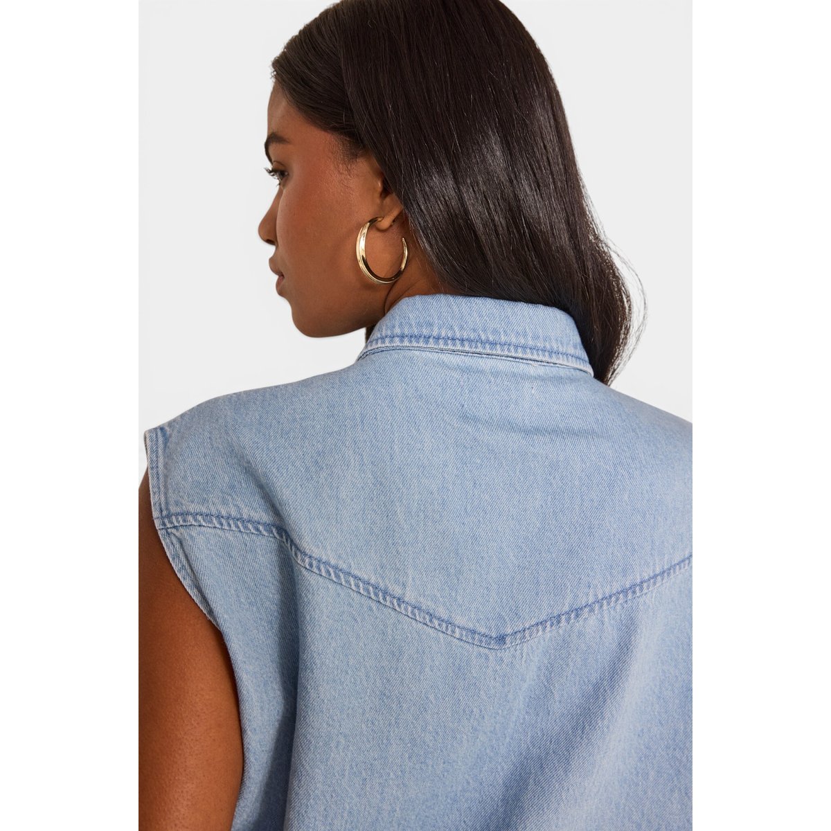 Chemisier denim sans manches en coton MACAO pure bleached, Maison 123