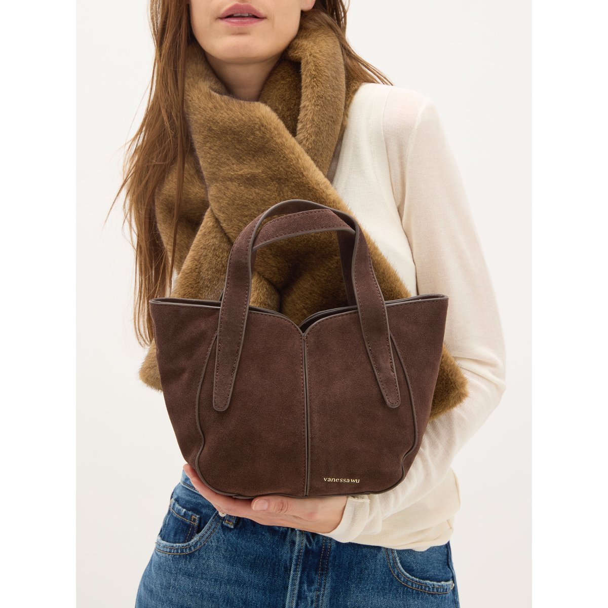 Sac à main avec anses et bandoulière Mini ALTAÏ marron foncé, VANESSA WU