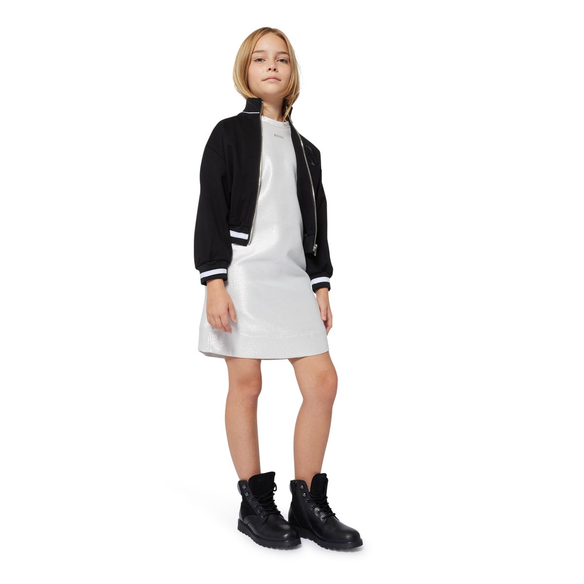 Gilet brodé à rayures black, BOSS KIDSWEAR