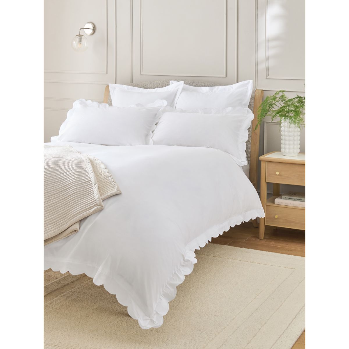 Parure housse de couette festonnée 200 fils blanc, NEXT