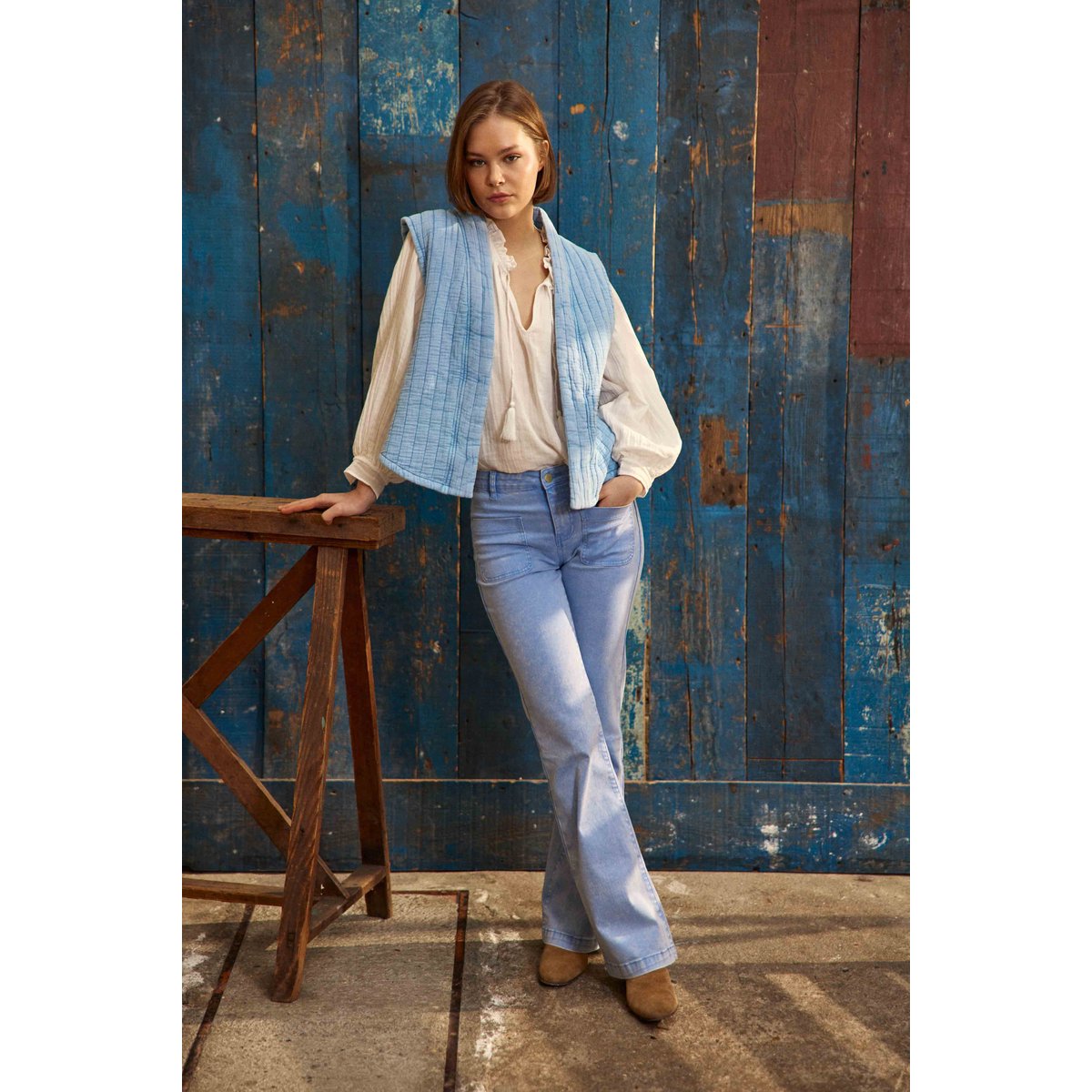 Gilet sans col uni VIVIE 21-ciel, LA PETITE ETOILE