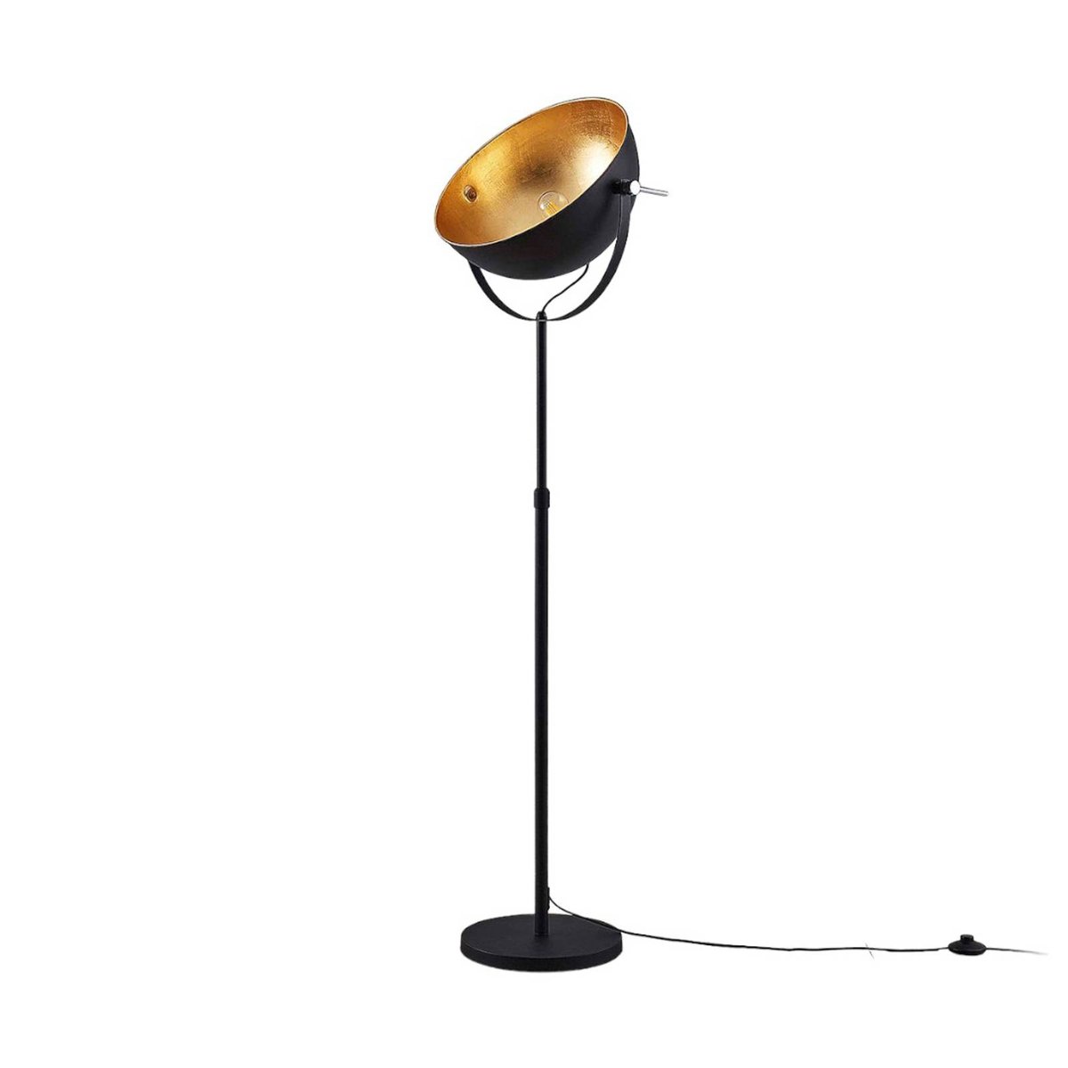 Lampadaire en métal moderne, Muriel noir, or, LINDBY
