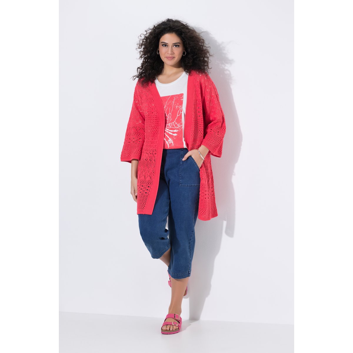 Cardigan long rose vif, ULLA POPKEN