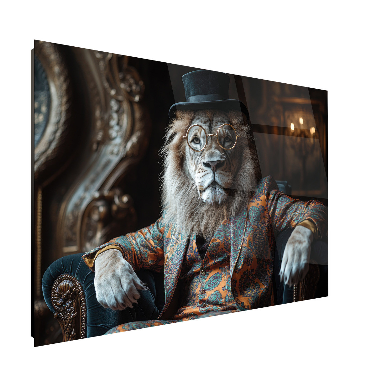 Tableau Sur Verre Synthétique Portrait De Lion Humanisée ANIMAUX HUMANISÉS tableau en verre synthétique, CEANOTHE