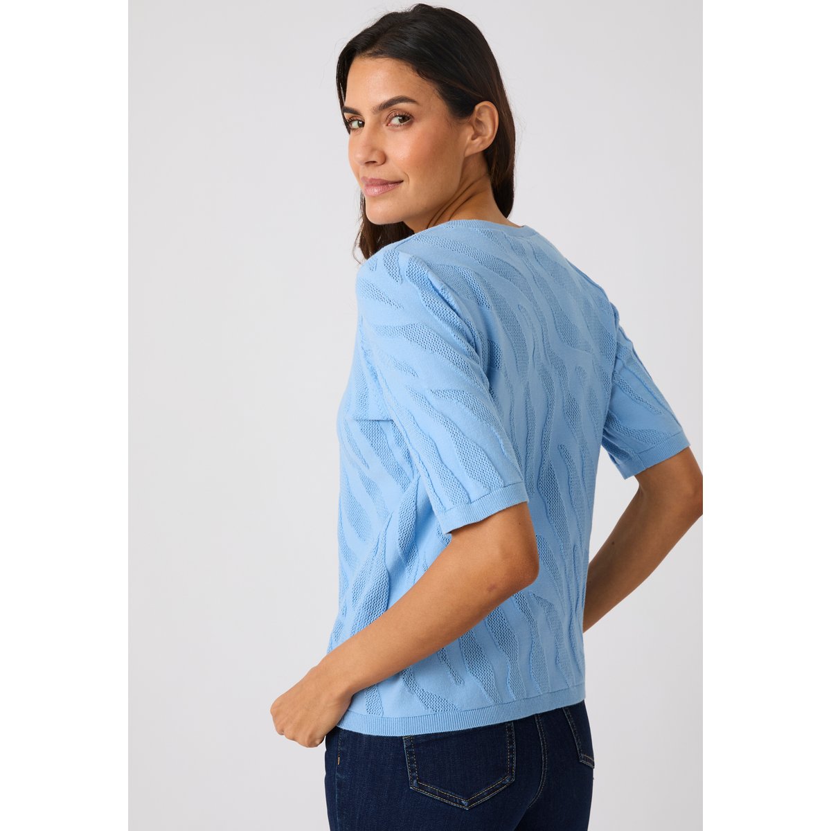 Pull jeu de maille motif zébré bleu, DAMART