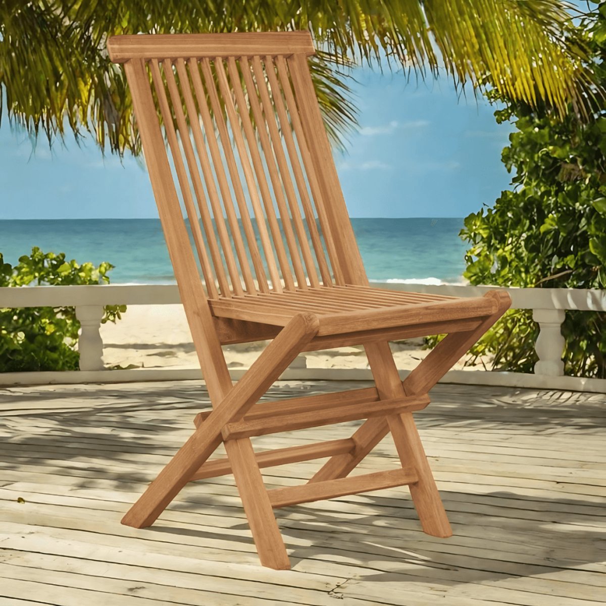 Ensemble de 2 chaises pliantes en teck massif Audrey naturel, WANDA COLLECTION