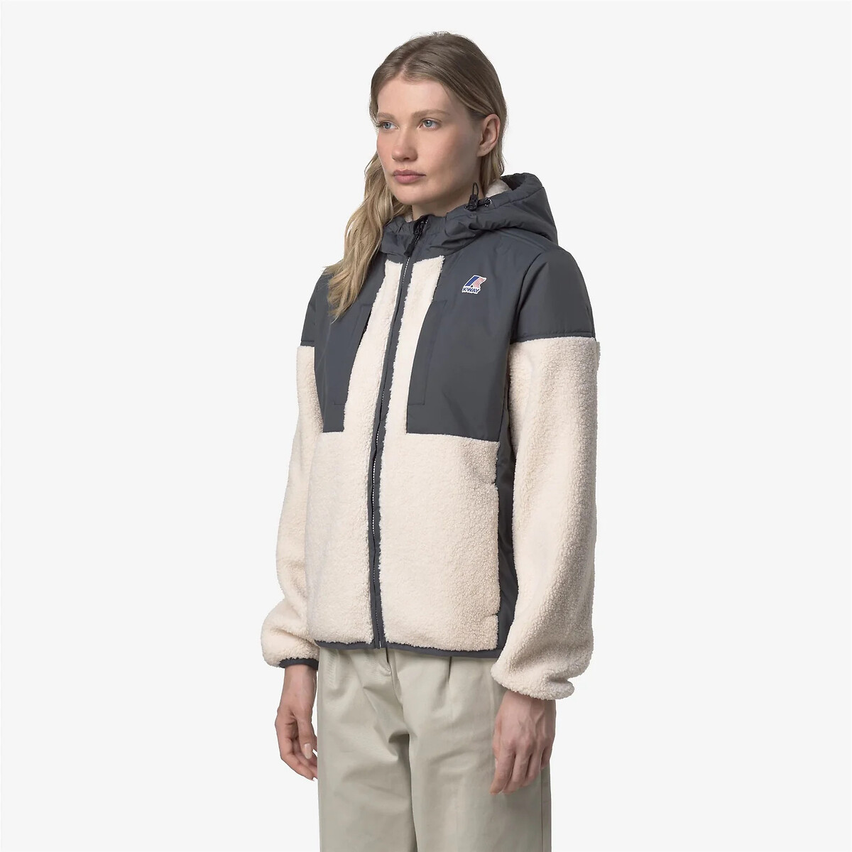 Veste en sherpa unisexe LE VRAI 4.0 SAMSON ORSETTO gris/écru, K-WAY