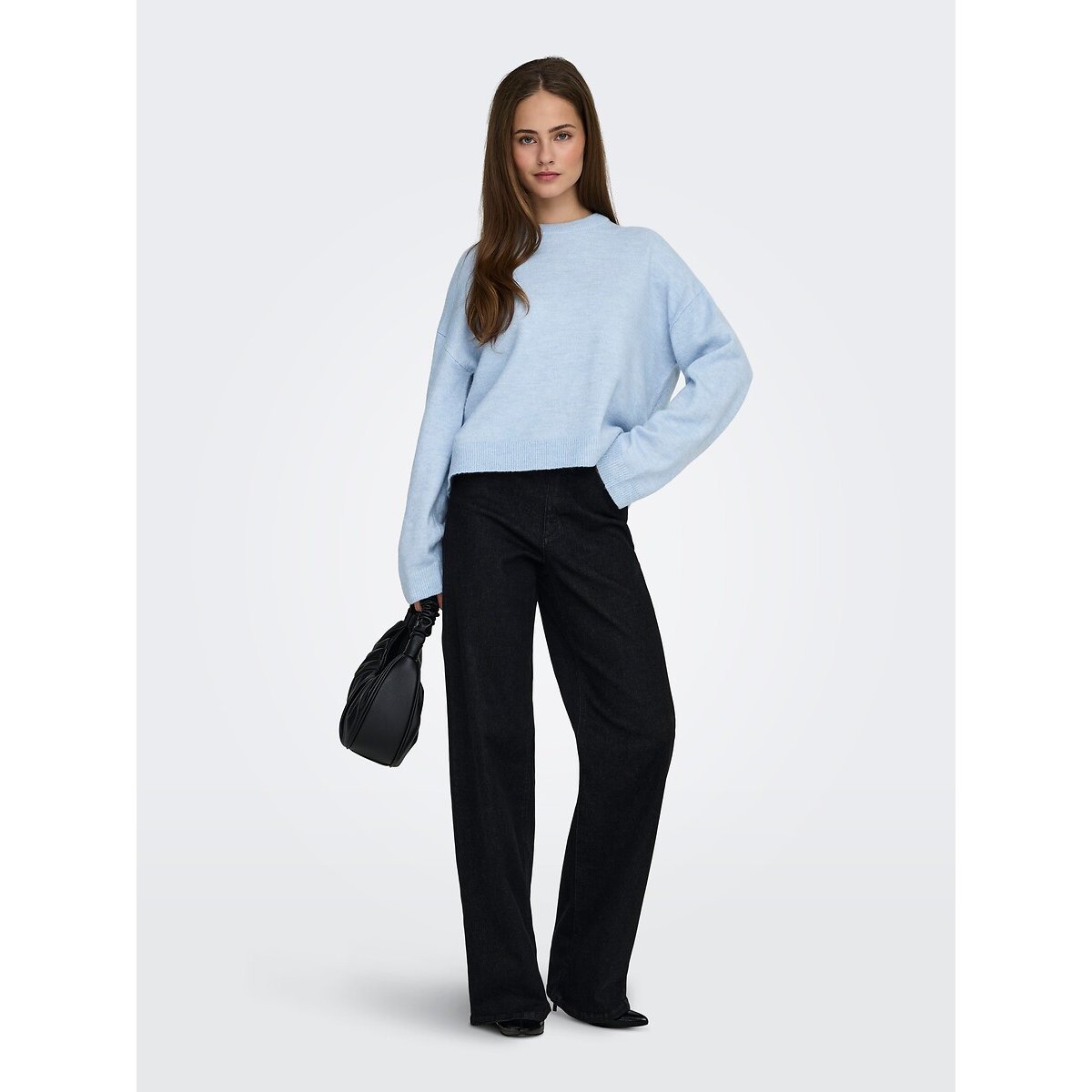 Maglione girocollo maniche lunghe blu chiaro, ONLY
