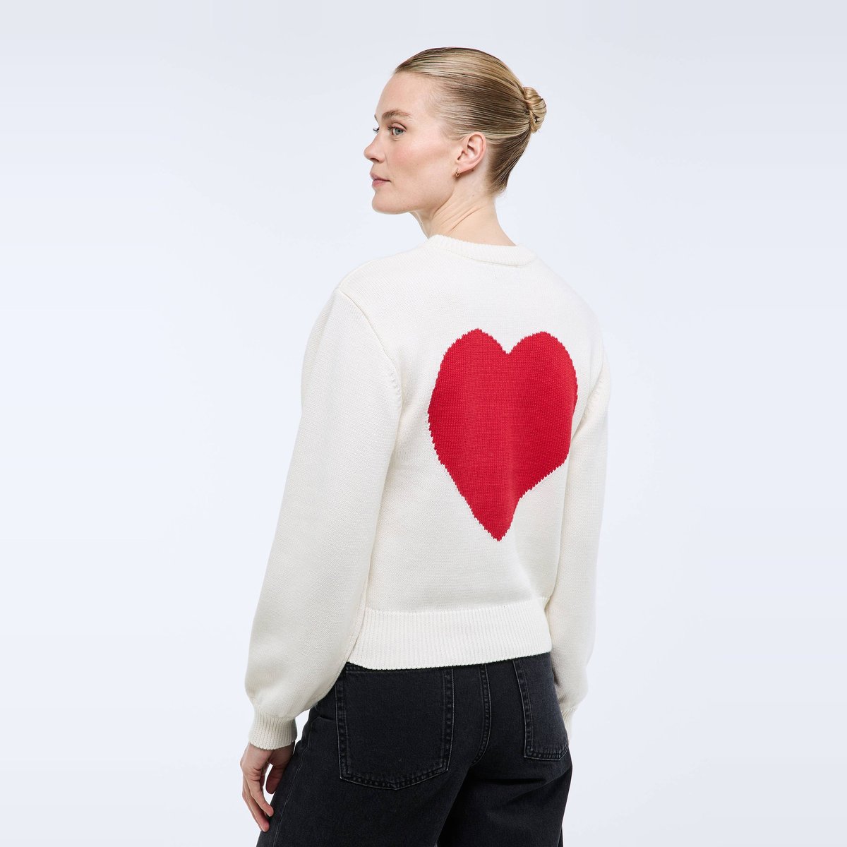Pull manches longues à jacquard coeur au dos ecru, MONOPRIX