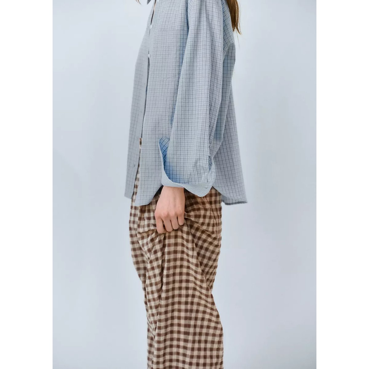 Pantalon droit à carreaux vichy marron, MANGO
