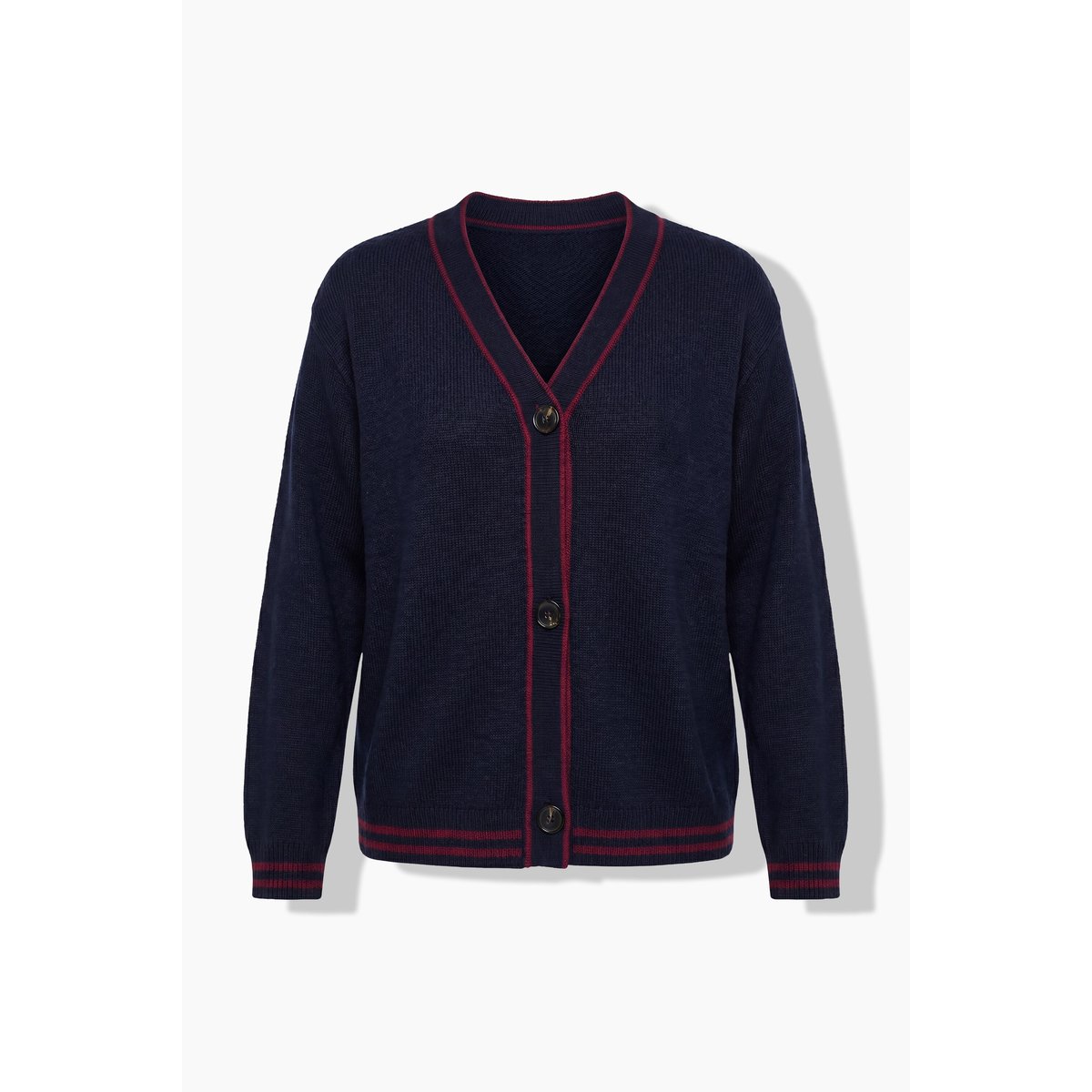 Cardigan en laine mélangée, rayures marine, ULLA POPKEN