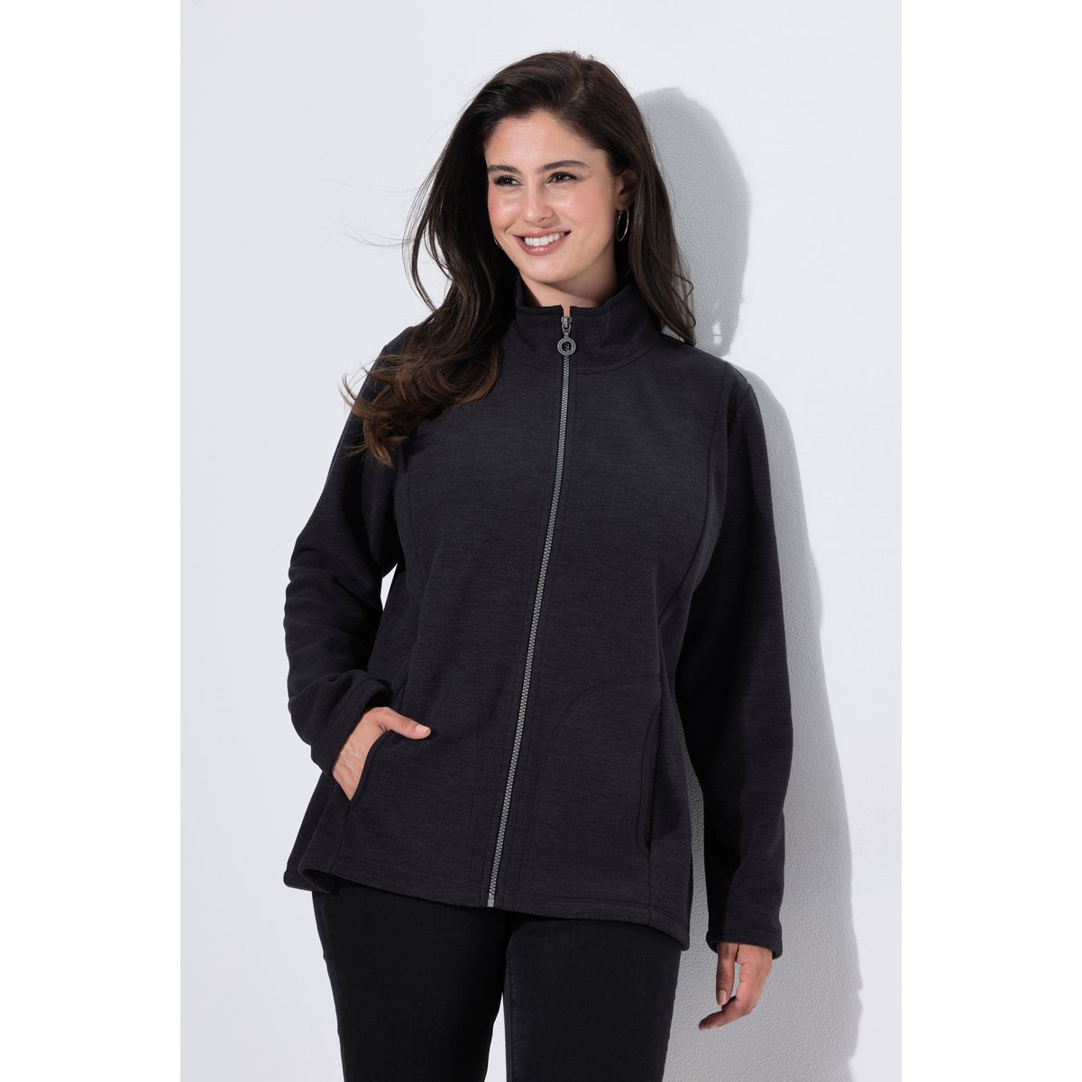 Veste en polaire chinée, col montant noir, ULLA POPKEN