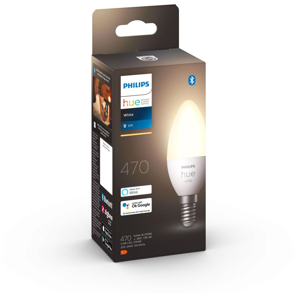 Ampoule LED connectée E14 White Flamme coloris unique, PHILIPS HUE