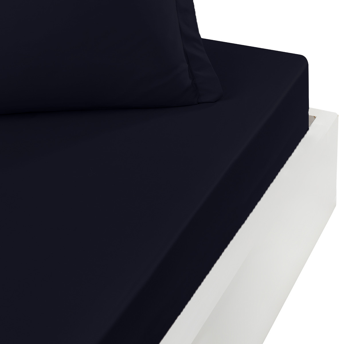Drap housse satin coton/tencel 200 fils bonnet 40 cm OPERA bleu nuit, SENSEI MAISON