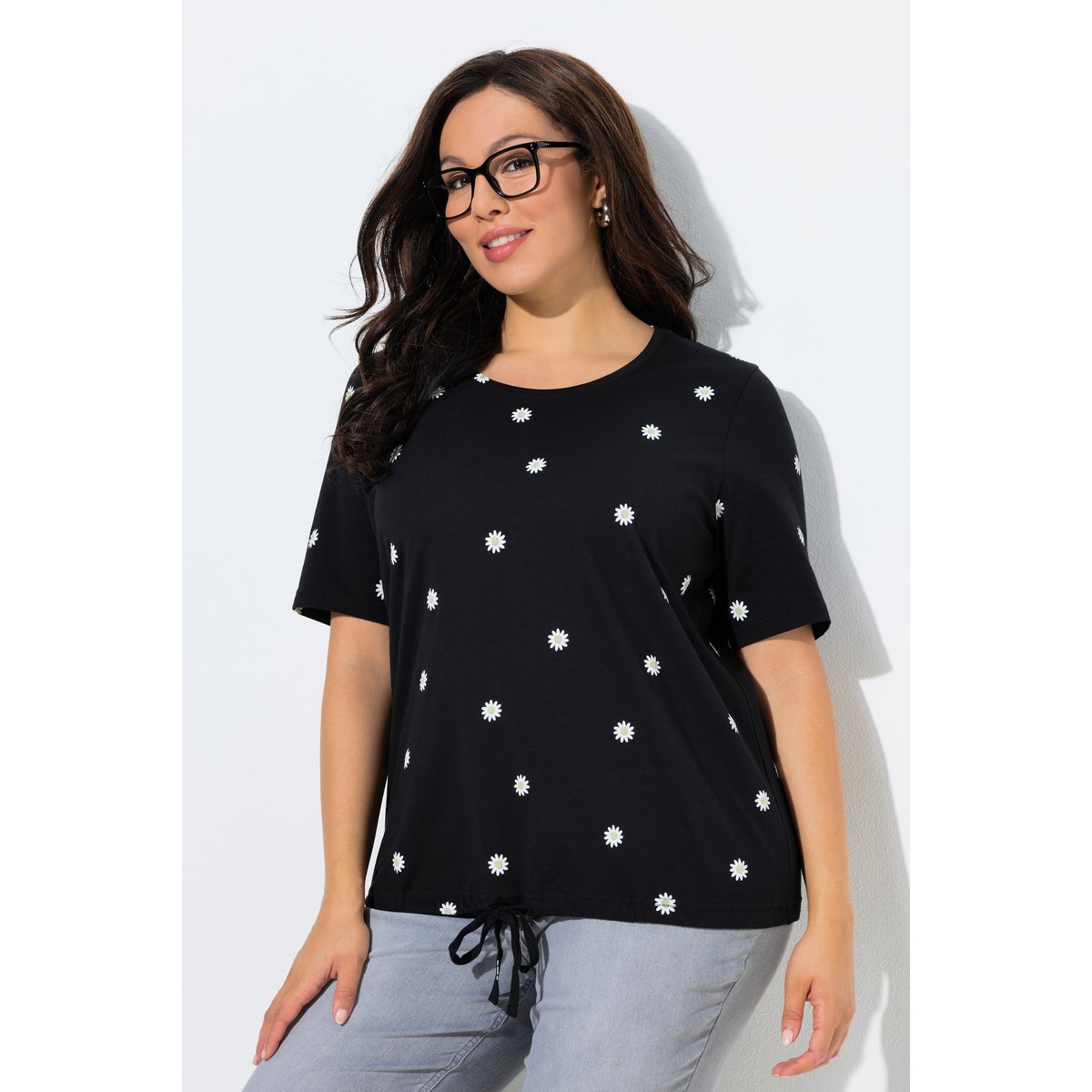 T-shirt à fleurs, cordon sous tunnel noir, ULLA POPKEN