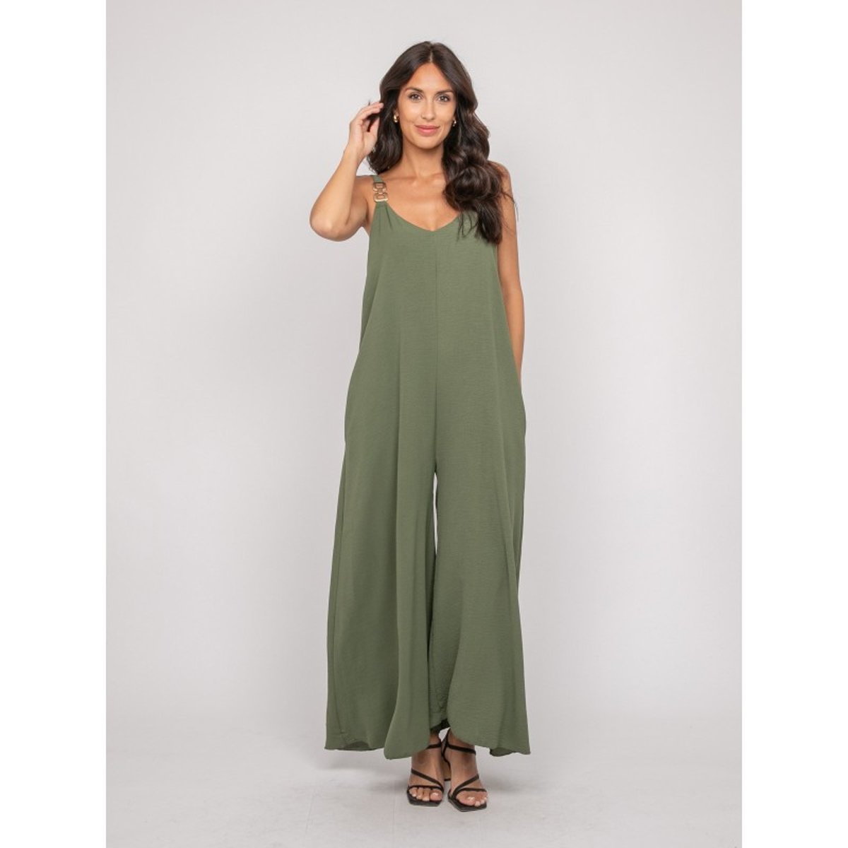 Combinaison Pantalon Fluide Echine kaki, DONA LISA