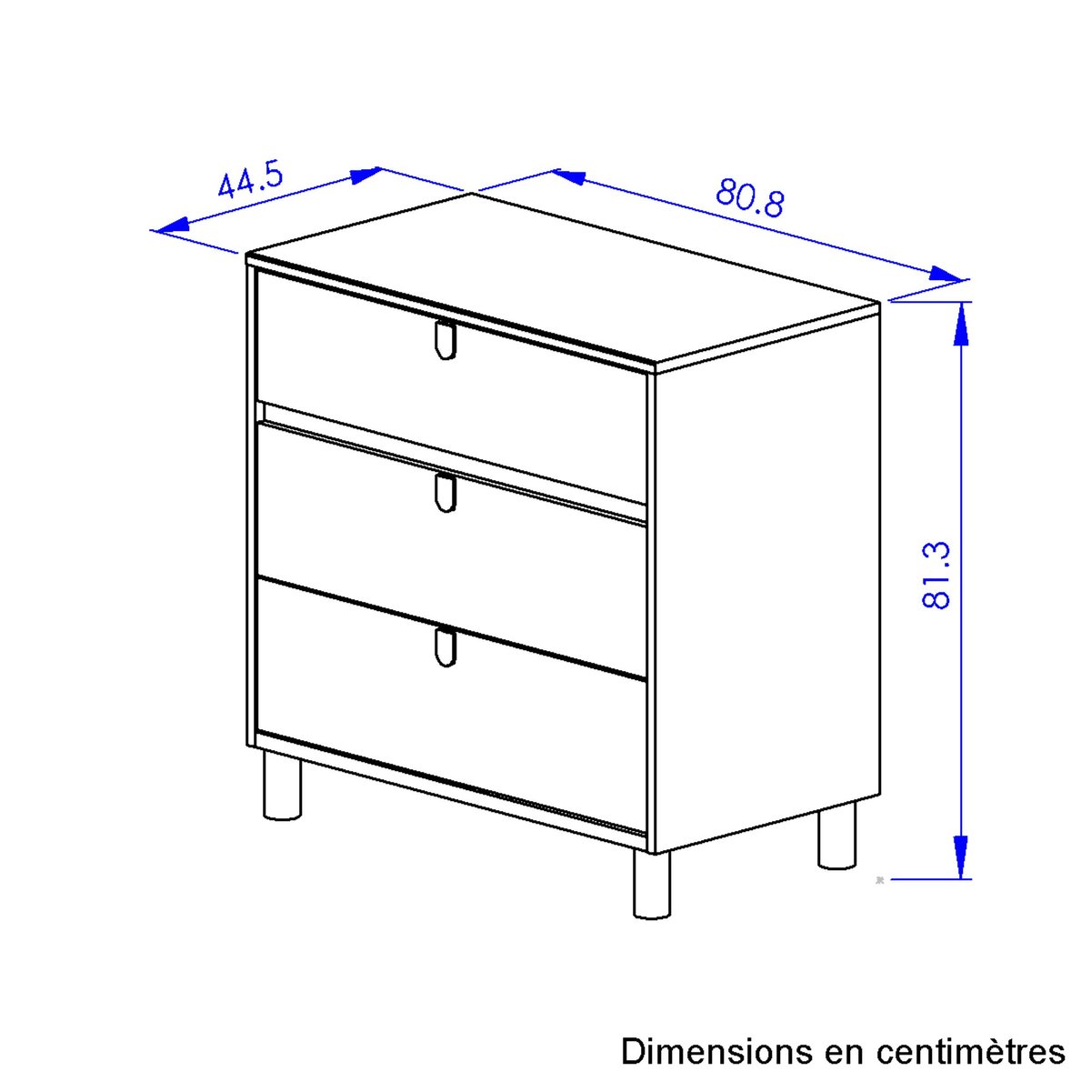Commode 3 tiroirs finition mate avec poignées rose blanc, GAMI