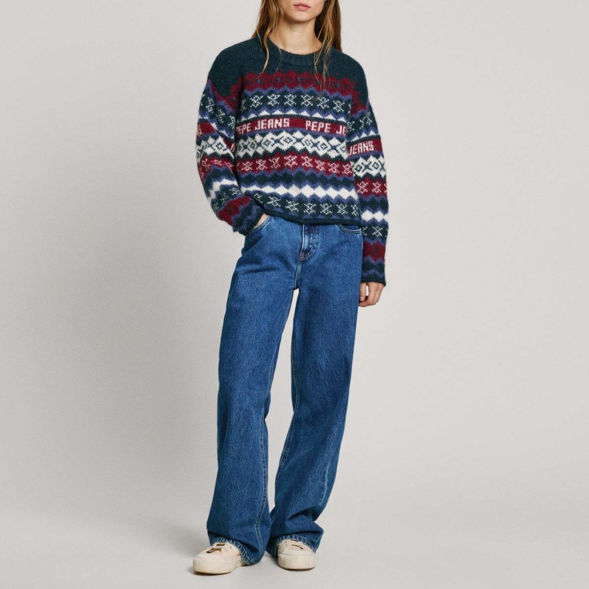 Pull Col Rond En Tricot Fair Isle bleu dulwich, PEPE JEANS