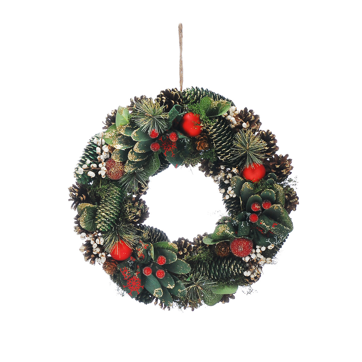36cm Heritage Noel Frosted Apples & Pinecone Wreath red, SO'HOME