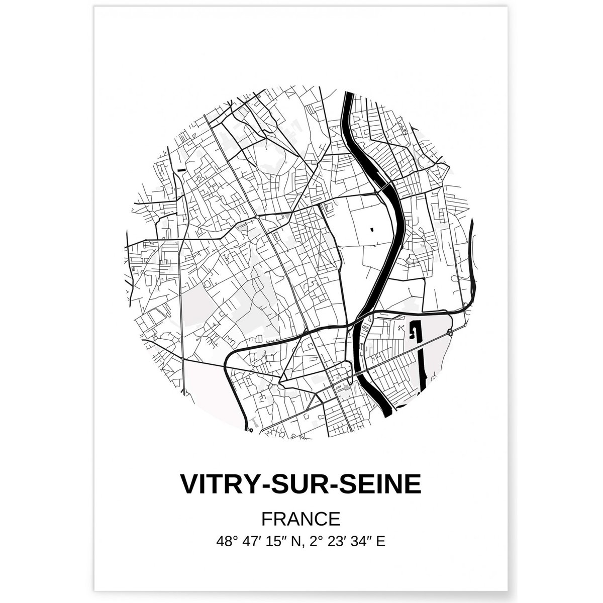Affiche Carte Vitry-sur-Seine blanc, L'AFFICHERIE
