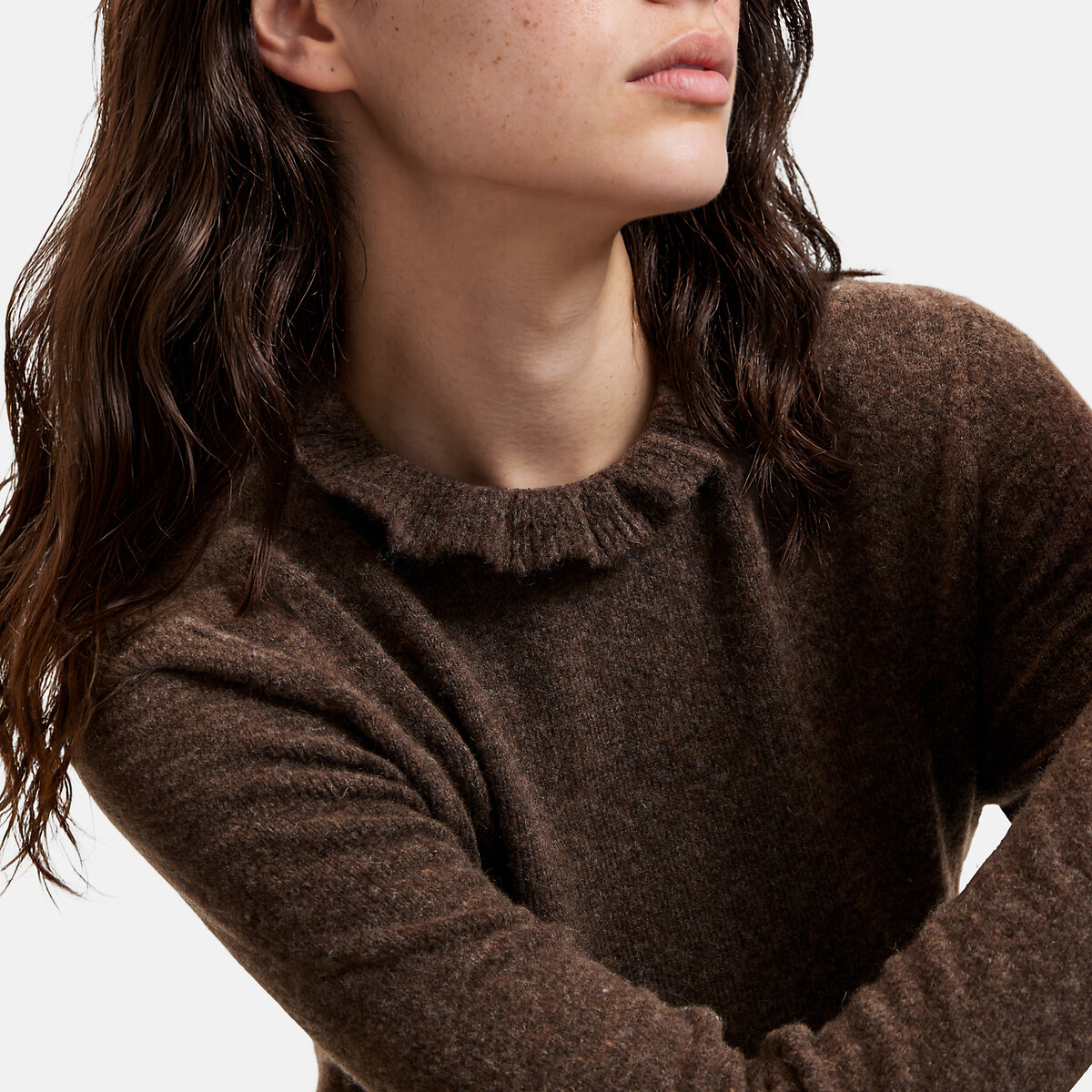 Pull avec détails volants marron, LA REDOUTE COLLECTIONS