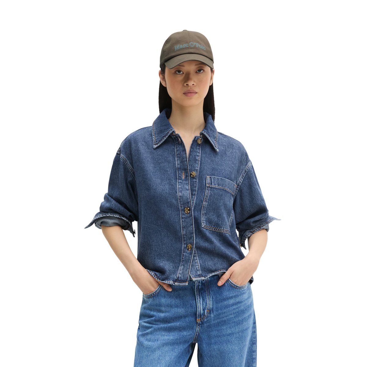 Blouse en jean regular en mélange Lyocell-Organic-Cotton bleu, MARC O'POLO