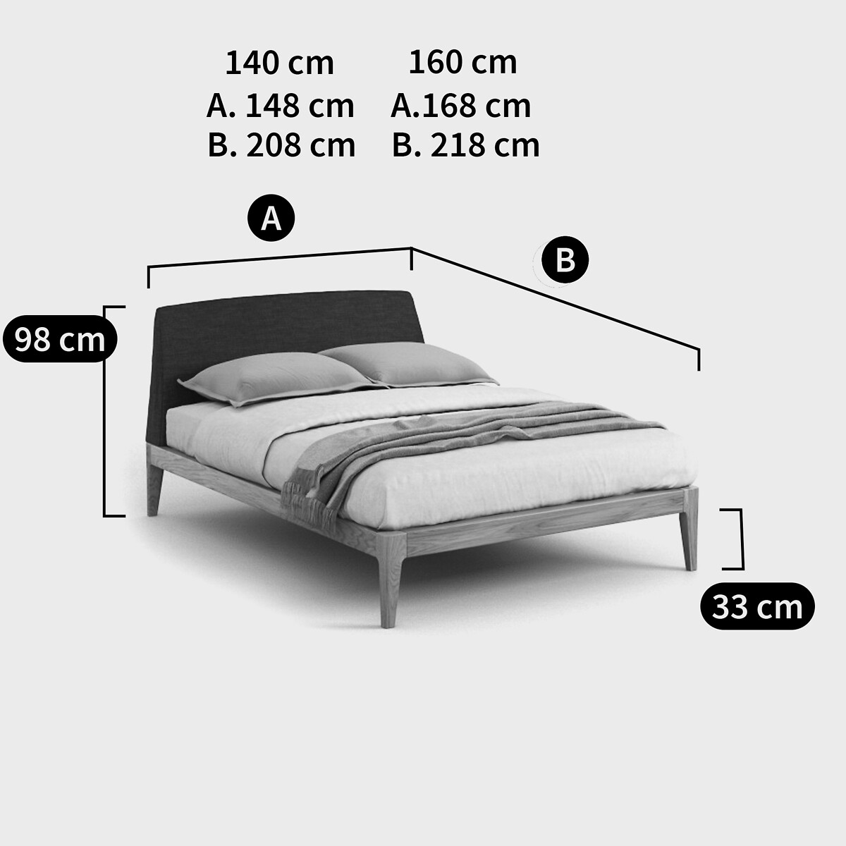 Lit avec sommier, Agura gris/bois, LA REDOUTE INTERIEURS