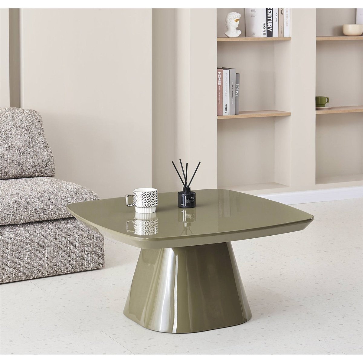 Table basse carrée brillante vert canard, RECOLLECTION