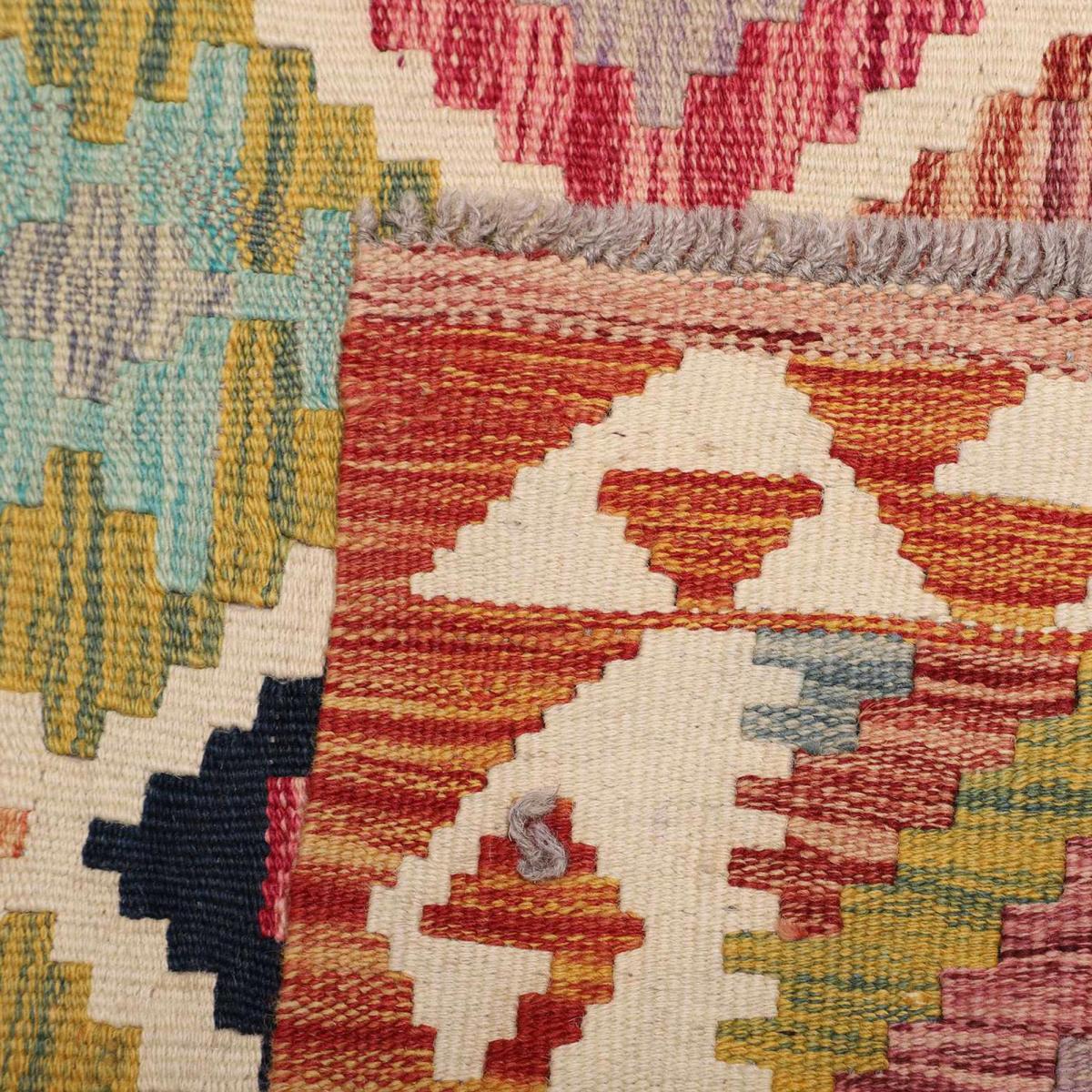 Tapis d'orient au motif ethnique, tissé à plat en laine, KILIM 7 multicolore, bleu, rouge, UN AMOUR DE TAPIS